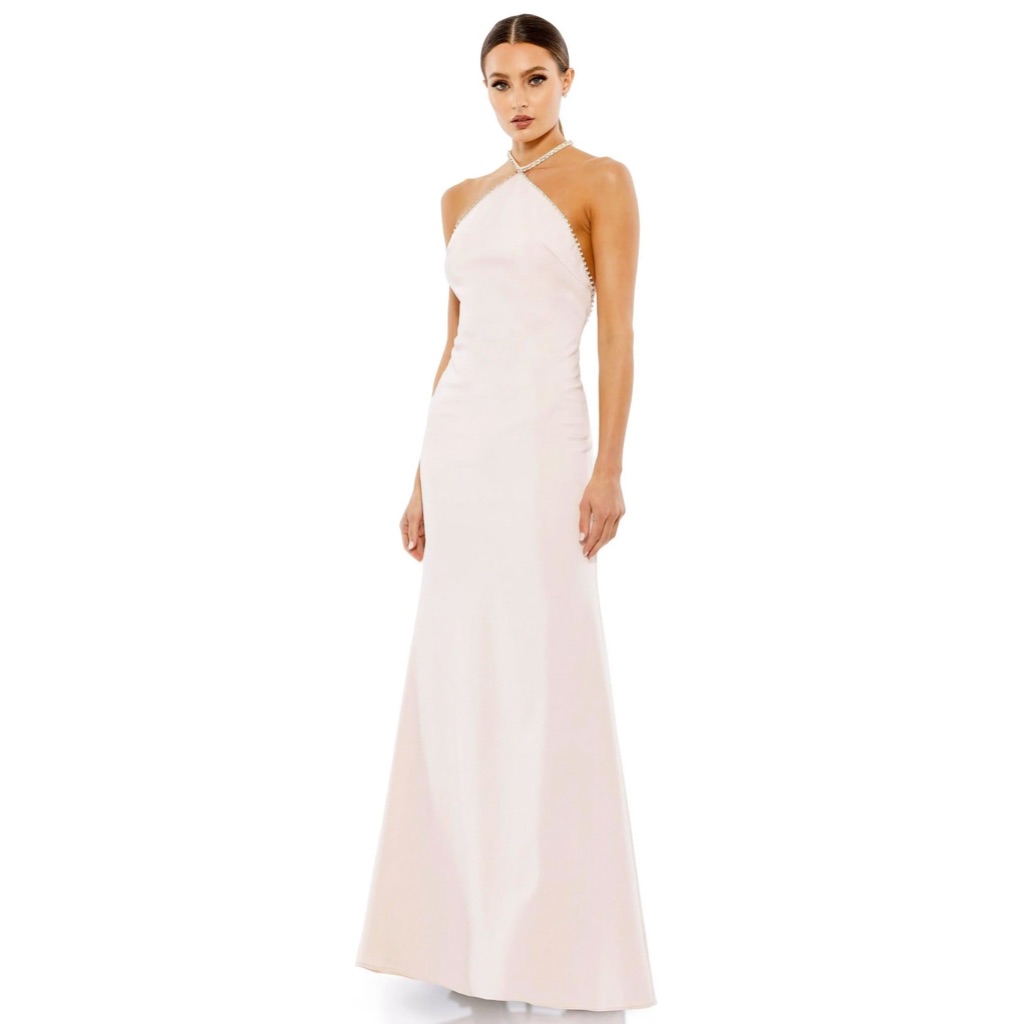 E Ieena For Mac Duggal 26580 Strappy Back Halter Strap Dress Porcelain Size 8